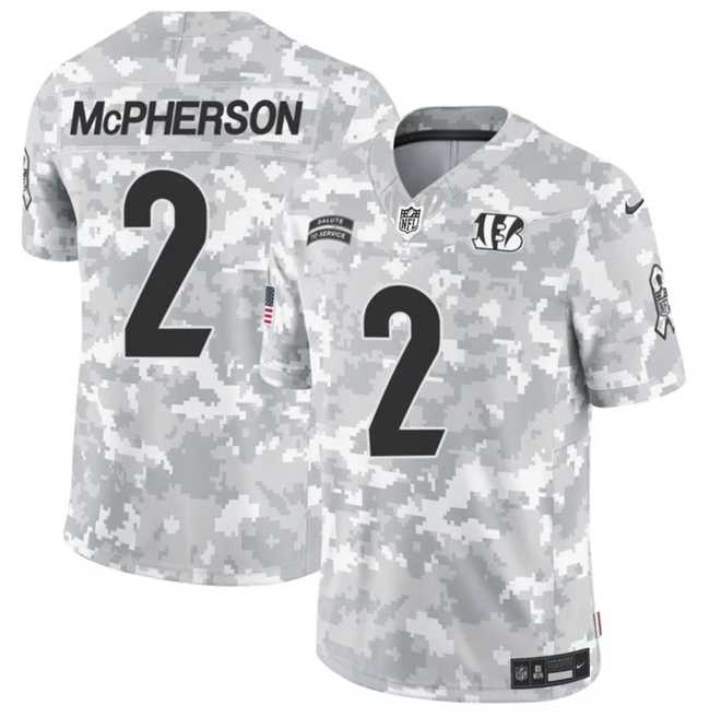 Men%27s Cincinnati Bengals #2 Evan McPherson 2024 F.U.S.E Arctic Camo Salute To Service Limited Stitched Football Jersey Dzhi